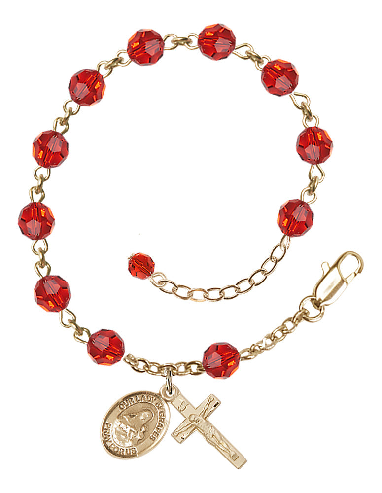 Our Lady of Grapes Rosary Bracelet - 14K Gold - July - Ruby