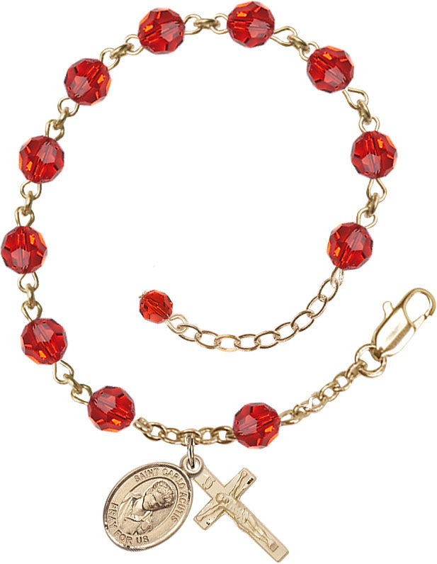 Saint Carlo Acutis Rosary Bracelet - 14K Gold - July - Ruby