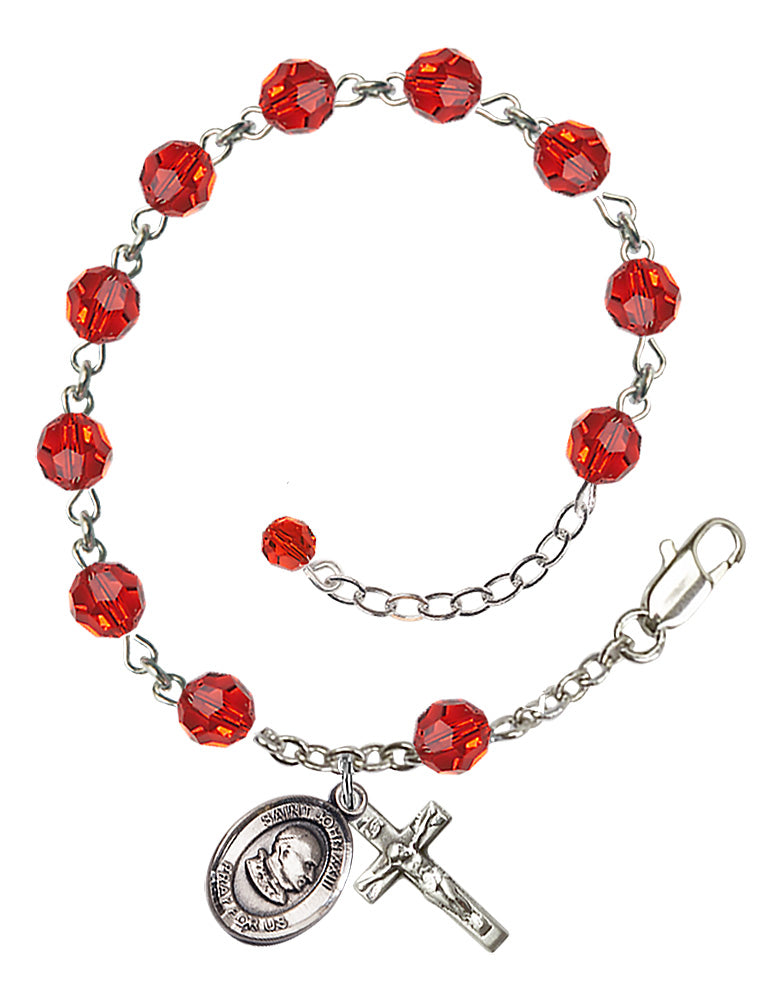 Saint John XXIII Rosary Bracelet - Sterling Silver - July - Ruby