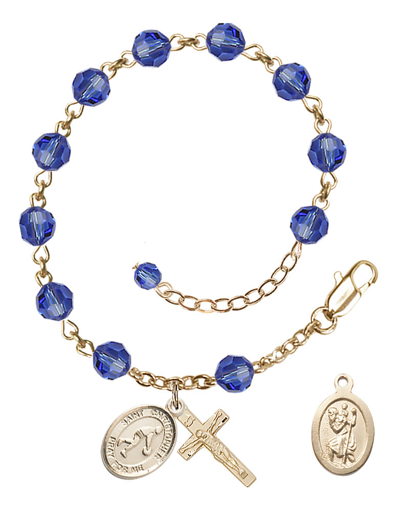 Saint Christopher Basketball Rosary Bracelet - 14K Gold Filled - September - Sapphire