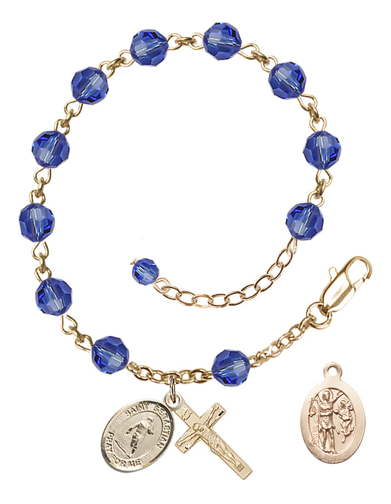 Saint Sebastian Rugby Rosary Bracelet - 14K Gold Filled - September - Sapphire