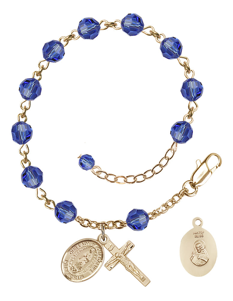 Our Lady of Guadalupe Rosary Bracelet - 14K Gold Filled - September - Sapphire