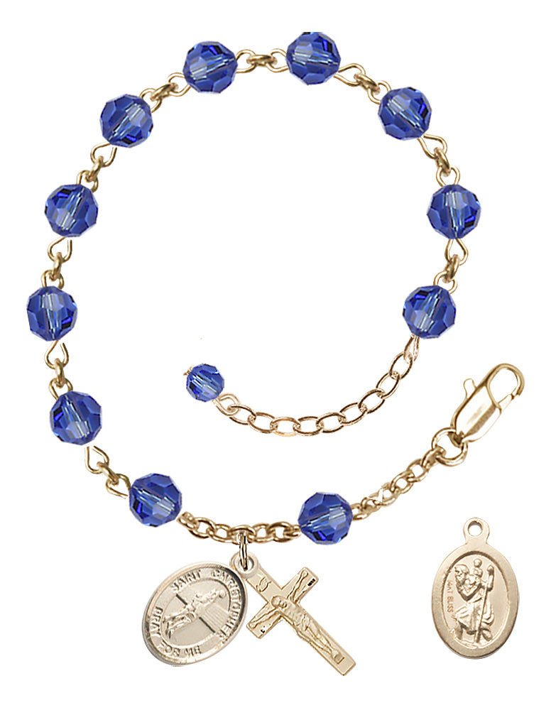 Saint Christopher Volleyball Rosary Bracelet - 14K Gold - September - Sapphire