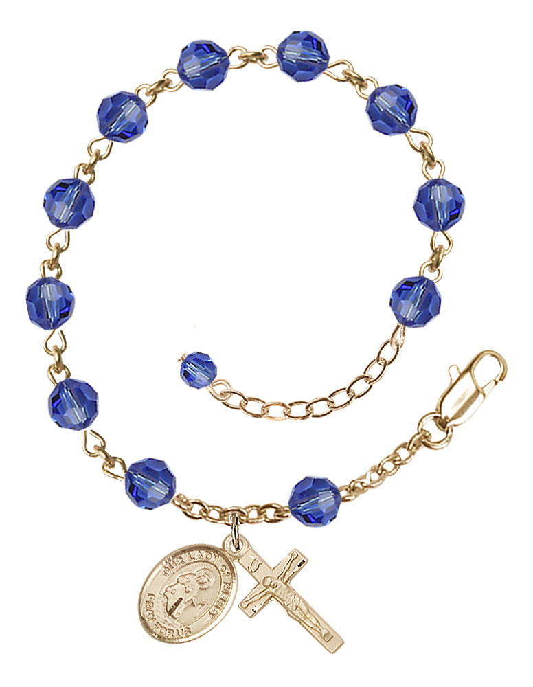Our Lady of Mercy Rosary Bracelet - 14K Gold - September - Sapphire