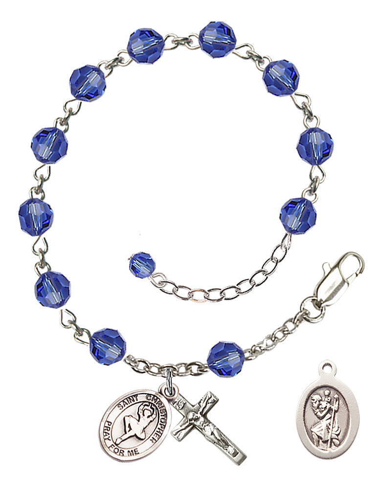 Saint Christopher Dance Rosary Bracelet - Sterling Silver - September - Sapphire