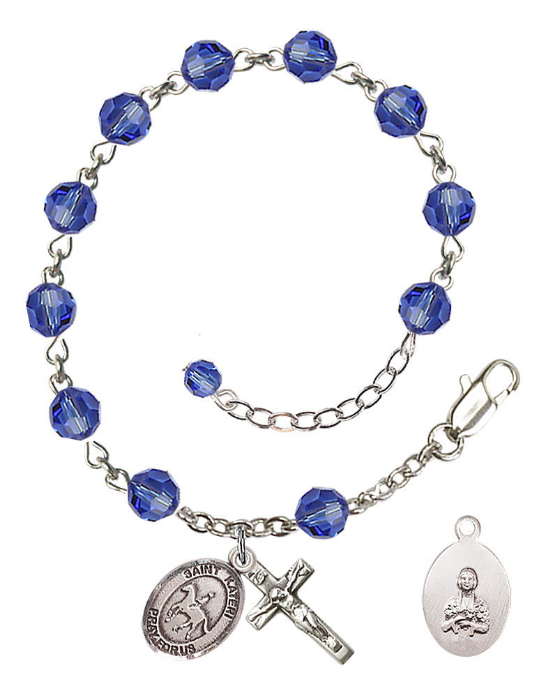 Saint Kateri Equestrian Rosary Bracelet - Sterling Silver - September - Sapphire