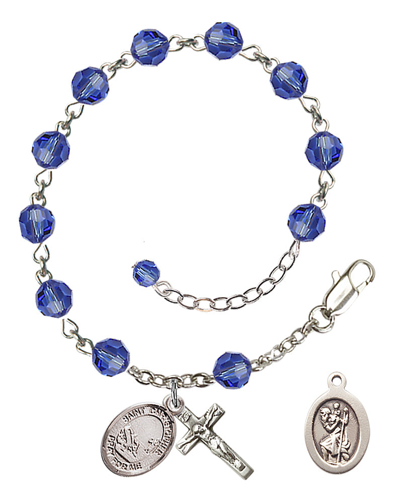 Saint Christopher Fishing Rosary Bracelet - Sterling Silver - September - Sapphire