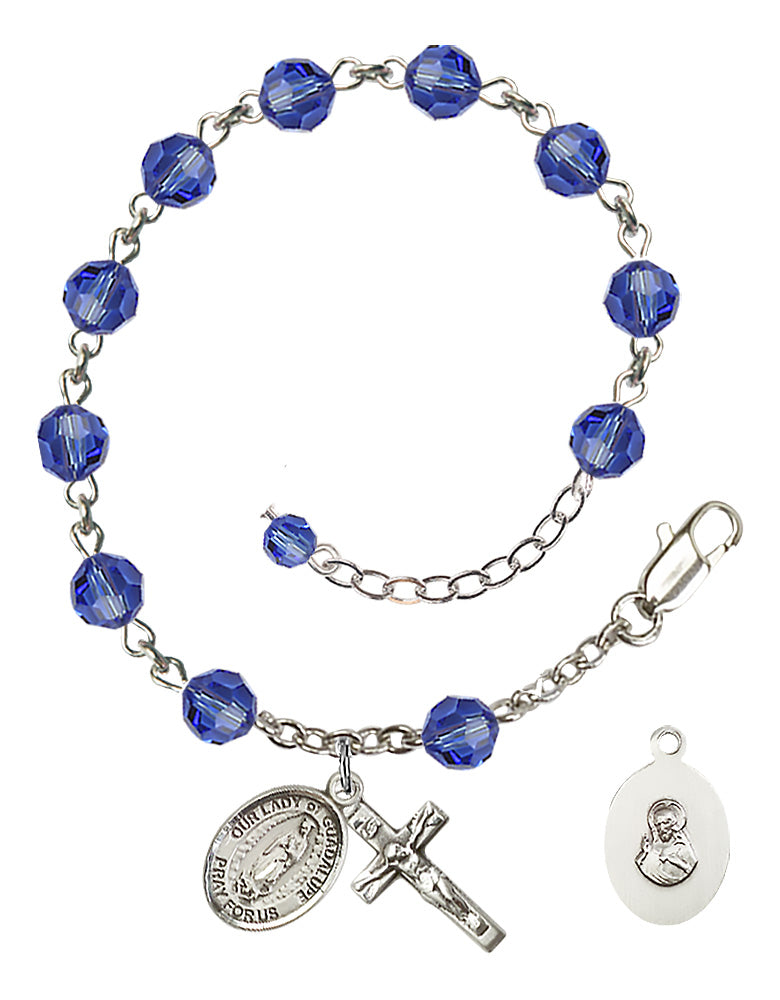 Our Lady of Guadalupe Rosary Bracelet - Sterling Silver - September - Sapphire