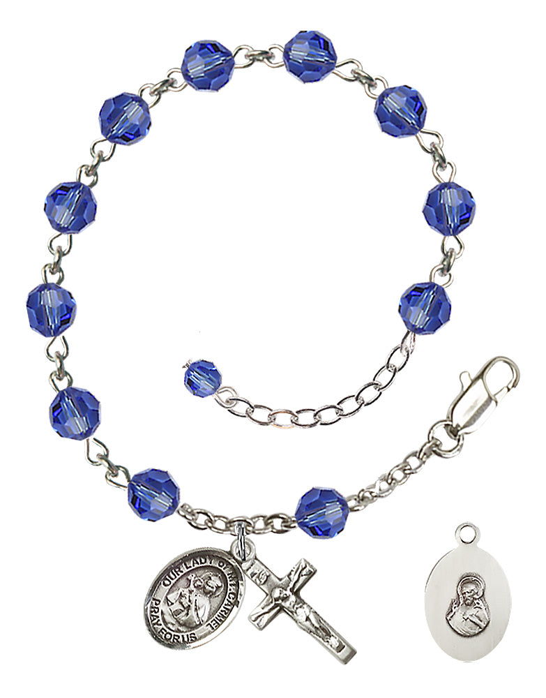 Our Lady of Mount Carmel Rosary Bracelet - Sterling Silver - September - Sapphire