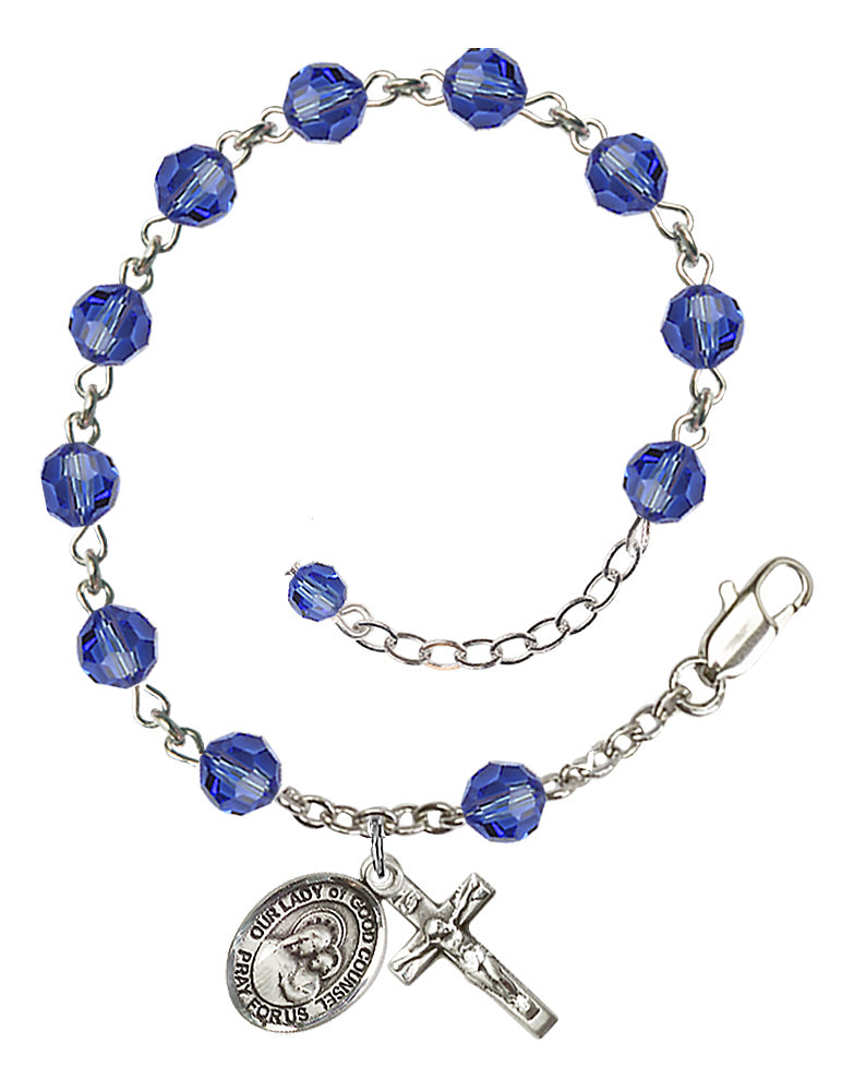 Our Lady of Good Counsel Rosary Bracelet - Sterling Silver - September - Sapphire