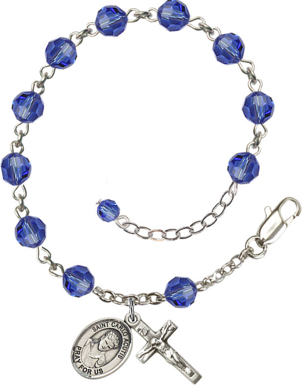 Saint Carlo Acutis Rosary Bracelet - Sterling Silver - September - Sapphire