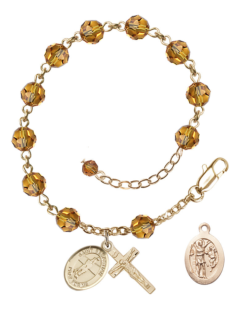 Saint Sebastian Volleyball Rosary Bracelet - 14K Gold Filled - November - Topaz