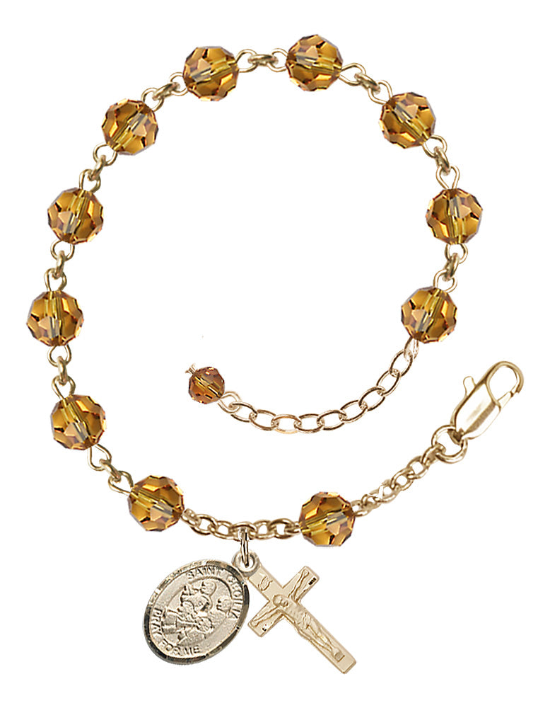 Saint Cecilia Marching Band Rosary Bracelet - 14K Gold - November - Topaz