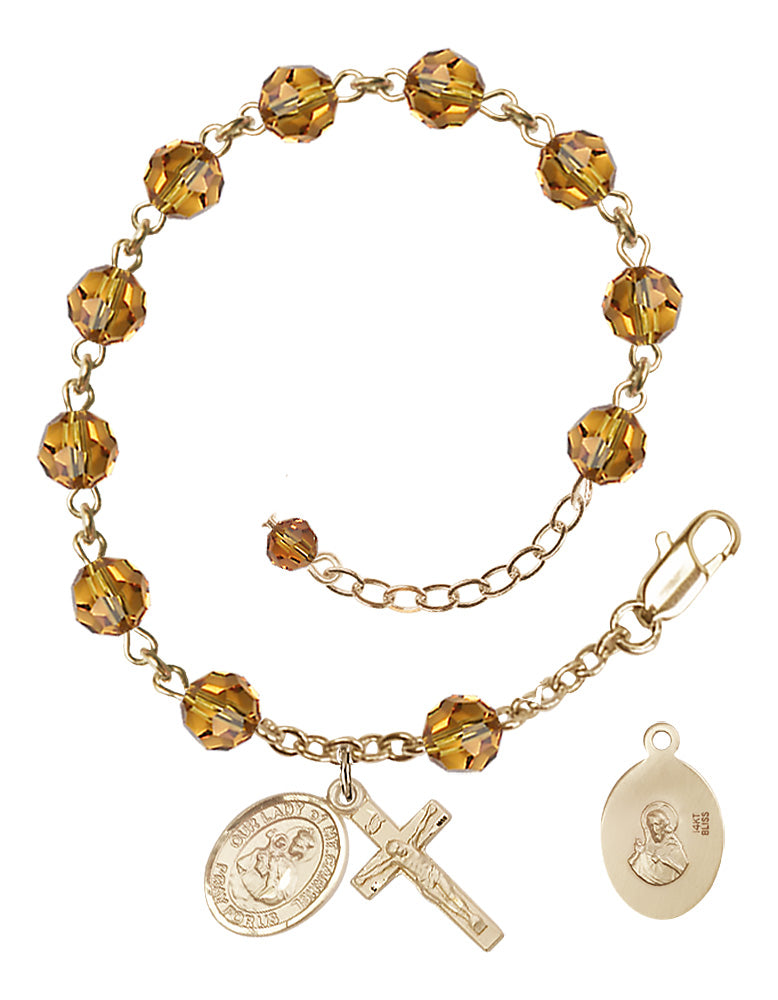 Our Lady of Mount Carmel Rosary Bracelet - 14K Gold - November - Topaz