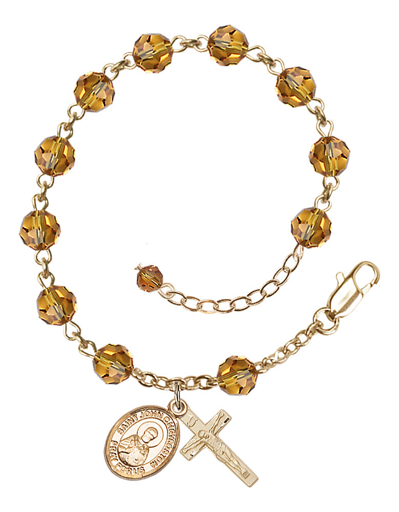 Saint John Chrysostom Rosary Bracelet - 14K Gold - November - Topaz