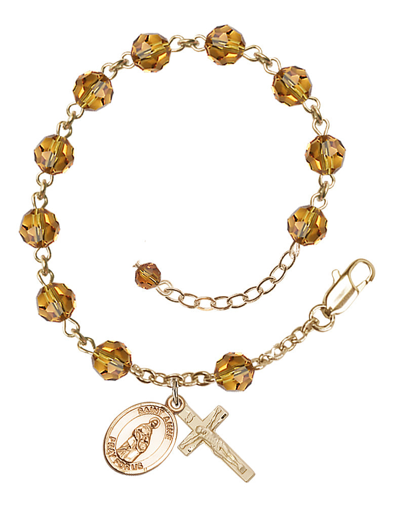 Saint Anne Rosary Bracelet - 14K Gold - November - Topaz