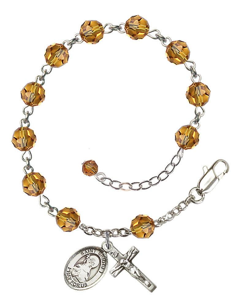 Saint Bridget of Sweden Rosary Bracelet - Sterling Silver - November - Topaz