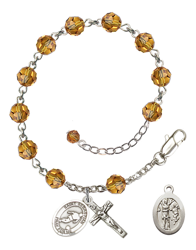 Saint Sebastian Soccer Rosary Bracelet - Sterling Silver - November - Topaz