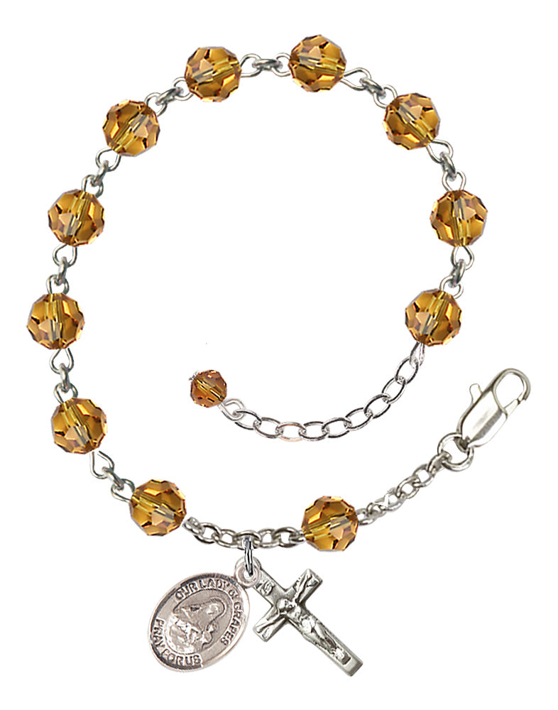 Our Lady of Grapes Rosary Bracelet - Sterling Silver - November - Topaz