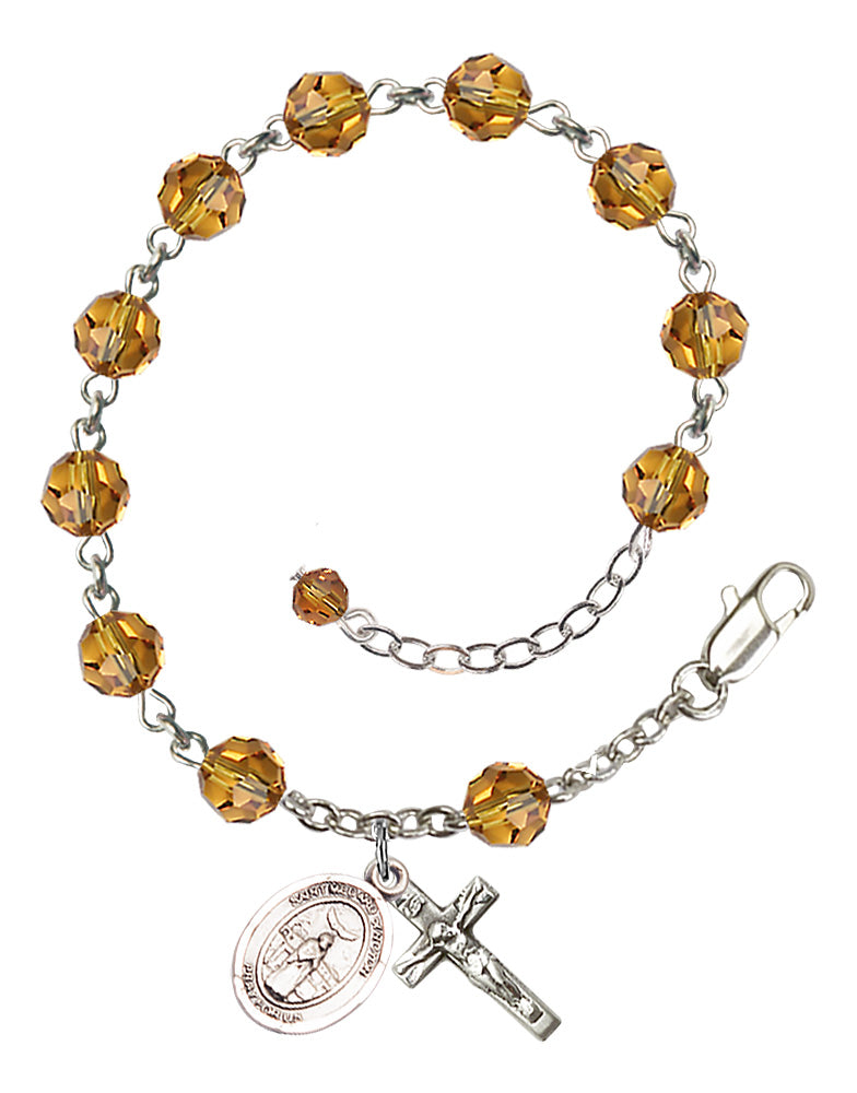 Saint Medard of Noyon Rosary Bracelet - Sterling Silver - November - Topaz