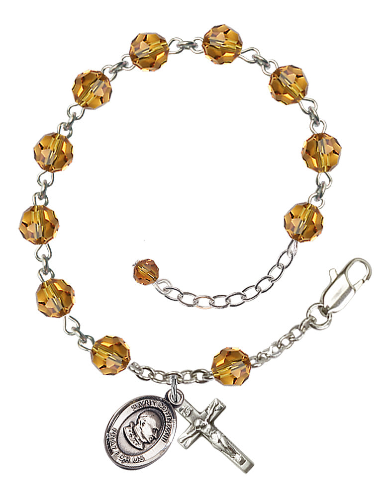Saint John XXIII Rosary Bracelet - Sterling Silver - November - Topaz