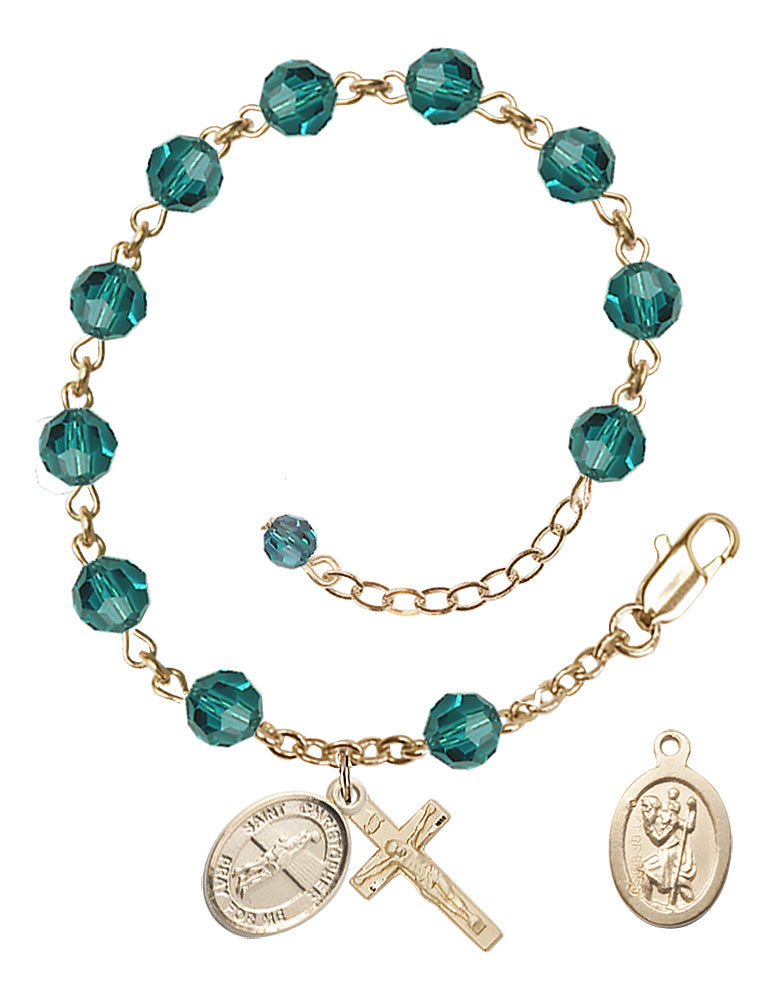 Saint Christopher Volleyball Rosary Bracelet - 14K Gold Filled - December - Zircon