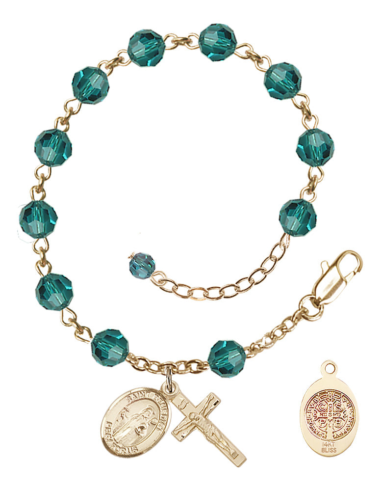 Saint Benedict Rosary Bracelet - 14K Gold - December - Zircon