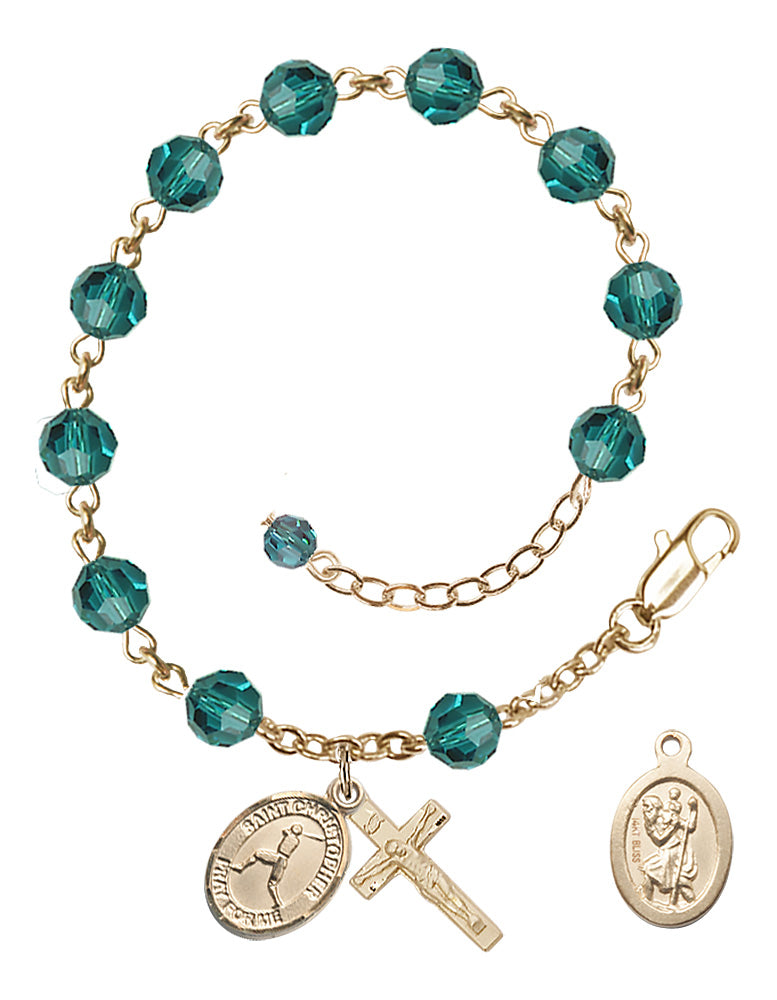 Saint Christopher Baseball Rosary Bracelet - 14K Gold - December - Zircon