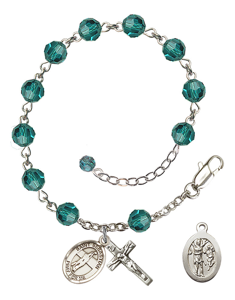 Saint Sebastian Volleyball Rosary Bracelet - Sterling Silver - December - Zircon