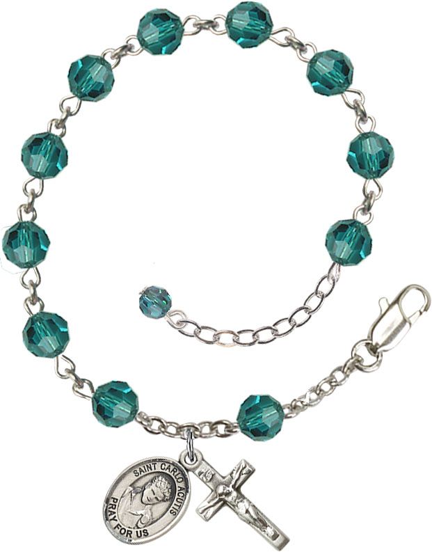St. Carlo Acutis Birthstone Rosary Bracelet, Austrian Crystal & Sterling Silver