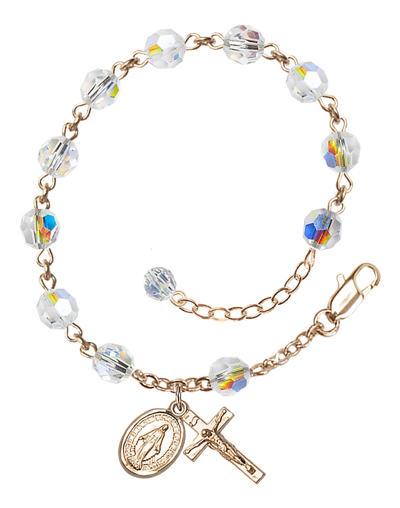 6mm Aurora Borealis Crystal Miraculous Rosary Bracelet - 14K Gold Filled