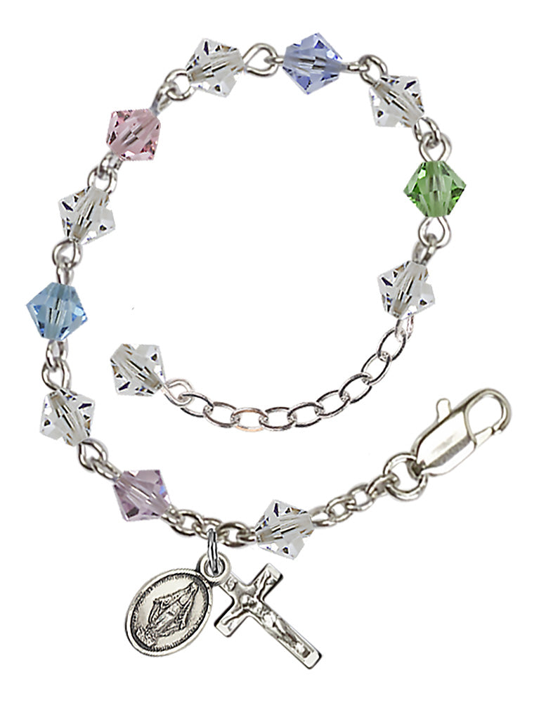 5mm Crystal Miraculous Infant Rosary Bracelet - Silver Plate - Multi-Color