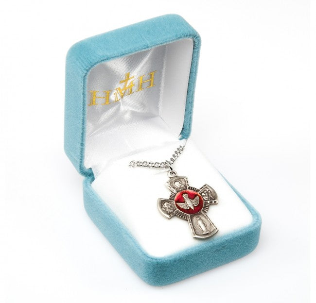 Red Enamel 4 Way Cross Sterling Silver Pendant for Men