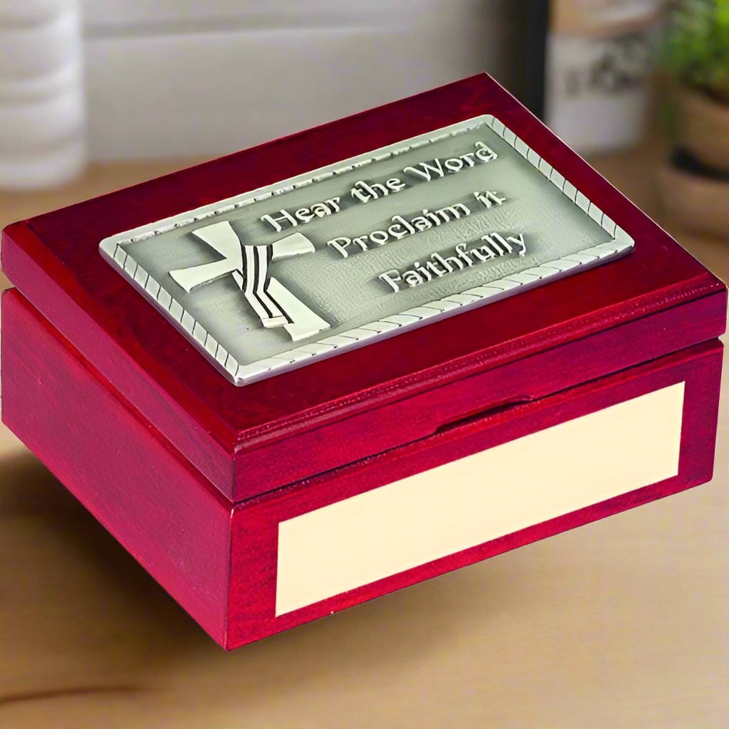 Deacon's Keepsake Box With Cross and Prayer