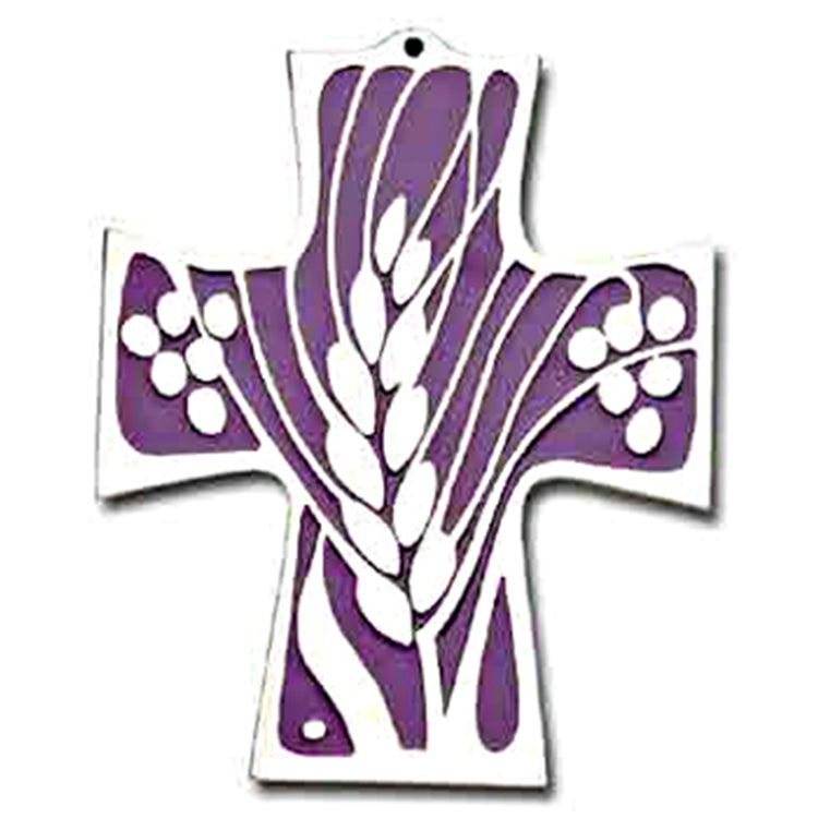 First Communion Wheat and Grapes Wall Cross - 6 inches