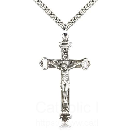 Men’s Sterling Silver, Gold-Filled, or 14K Solid Gold Cross-Tip Crucifix Pendant – 1 7/8″ Tall