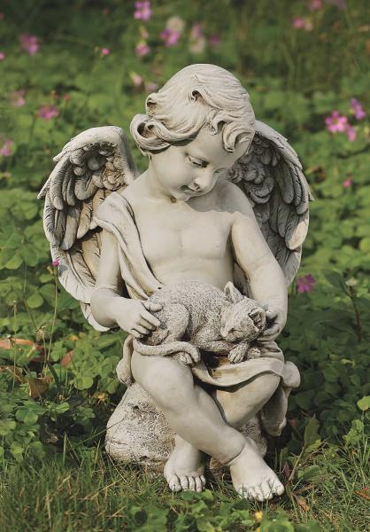 Details about   Garden Angel W/ Dog Statue 12in Cherub Kitten Sculpture In Out Door Home Decor 
