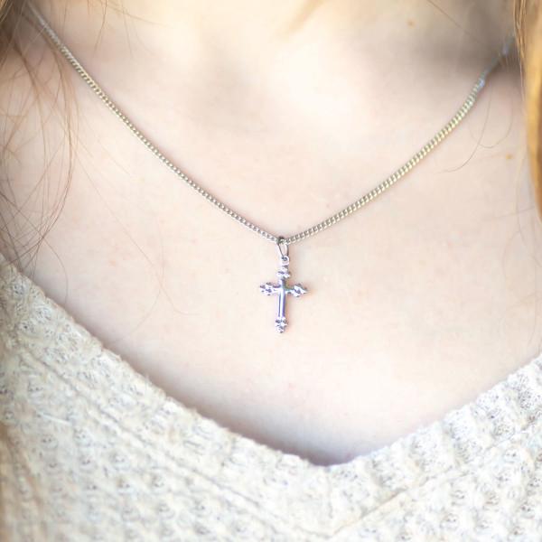 Sterling Silver Child's Small Cross Pendant with Budded Tips