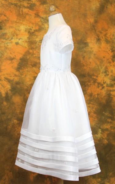 First Communion Dress in Satin with Banded Skirt