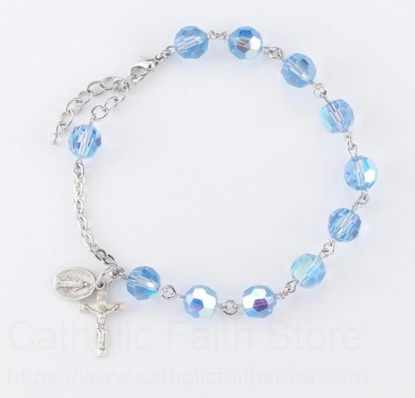 13 x 8 mm Reflection Beads Sterling Silver Blue Molded with Crystal Bead