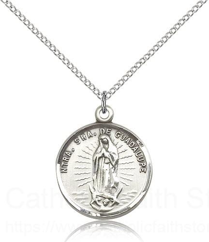 Patron Saint of Barcelona Spain Sterling Silver Our Lady of Mercy Pendant with 18 Stainless Steel Lite Curb Chain 