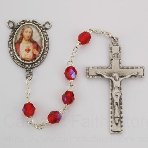 Sacred Heart of Jesus Ruby Glass Rosary