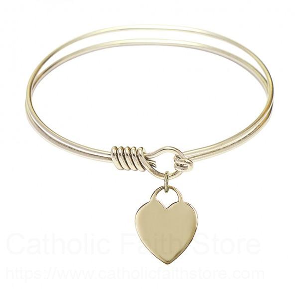 Gold Smooth Bangle Bracelet with a Heart Charm