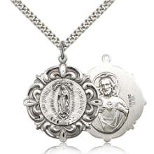Solid Gold Diamond Our Lady of Guadalupe Circle Medallion Large Pendant Necklace 