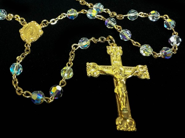16kt Gold over Sterling Swarovski Crystal Rosary - Crystal