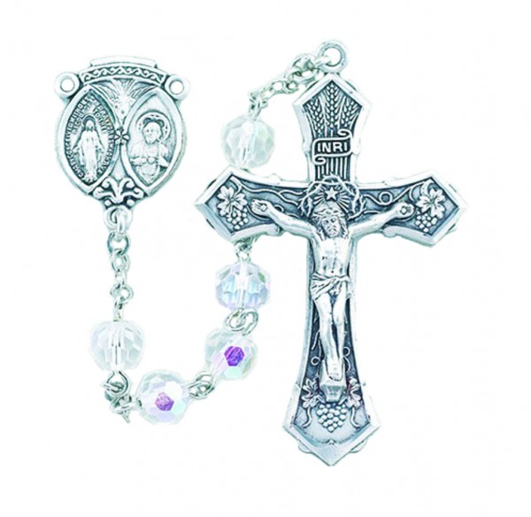 6mm Tin Cut Crystal Bead Rosary in Sterling Silver - Crystal