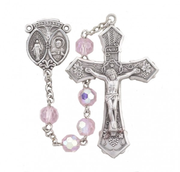 6mm Tin Cut Pink Crystal Bead Rosary in Sterling Silver - Pink
