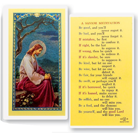 A Savior Meditation Laminated Prayer Card - 1 Prayer Card .99 each