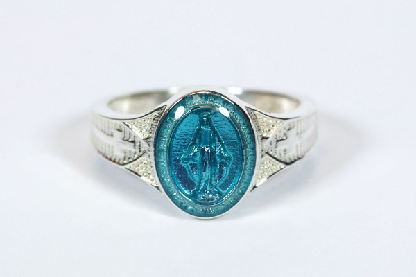 Large Blue Miraculous Medal Ring  - Blue