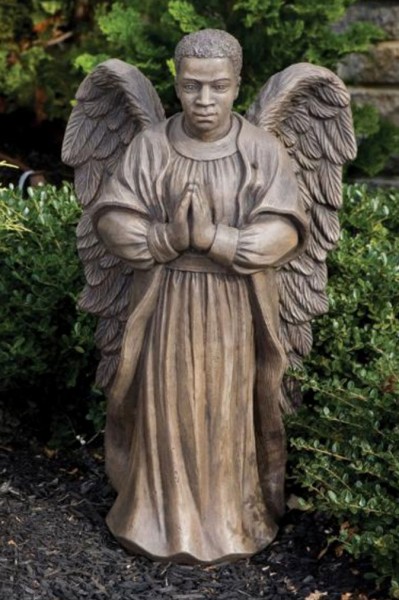 African American Garden Angel Male Statue 25 Inches - Classic Iron Finish
